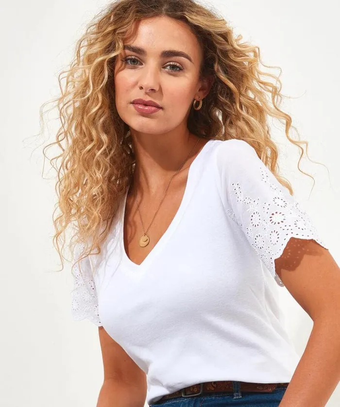Women Joe Browns Tops Tunics and Blouses Broderie Sleeve Tee Women Joe Browns Tops Tunics and Blouses Broderie Sleeve Tee
