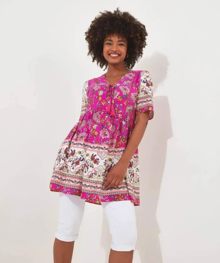 Women Joe Browns Tops Tunics and Blouses Heidi Pink Printed Tunic Women Joe Browns Tops Tunics and Blouses Heidi Pink Printed Tunic
