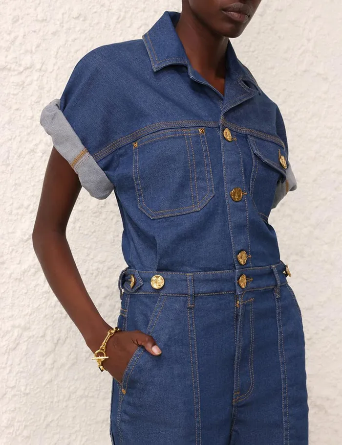Women Jumpsuits and Playsuits Zimmermann Matchmaker Denim Boiler Suit Railway Blue
