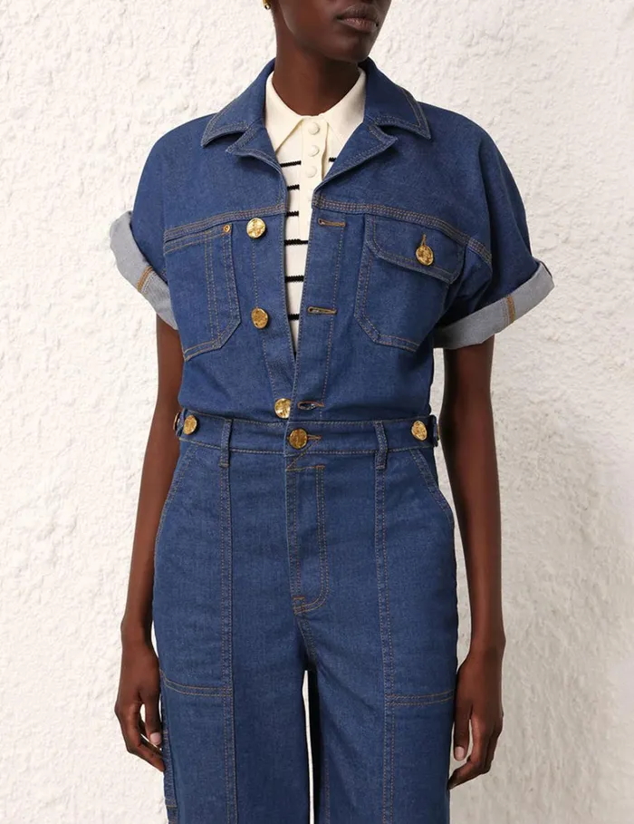 Women Jumpsuits and Playsuits Zimmermann Matchmaker Denim Boiler Suit Railway Blue