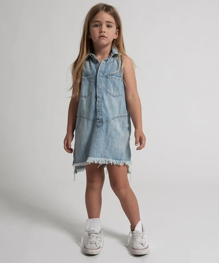 WomenKids One Teaspoon Denim Dresses KIDS MINI BRAXTON DRESS BLUE