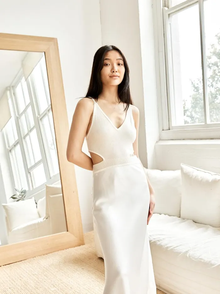 Women Knitted Cami Bias Dress Cream The UNDONE Dresses Women Knitted Cami Bias Dress Cream The UNDONE Dresses