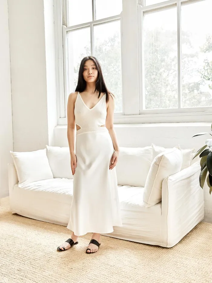 Women Knitted Cami Bias Dress Cream The UNDONE Dresses Women Knitted Cami Bias Dress Cream The UNDONE Dresses