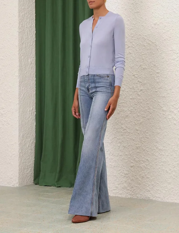 Women Knitwear Zimmermann Crew Neck Cardigan Blue