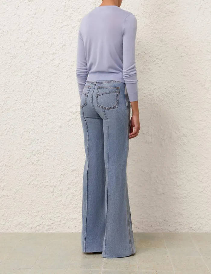 Women Knitwear Zimmermann Crew Neck Cardigan Blue