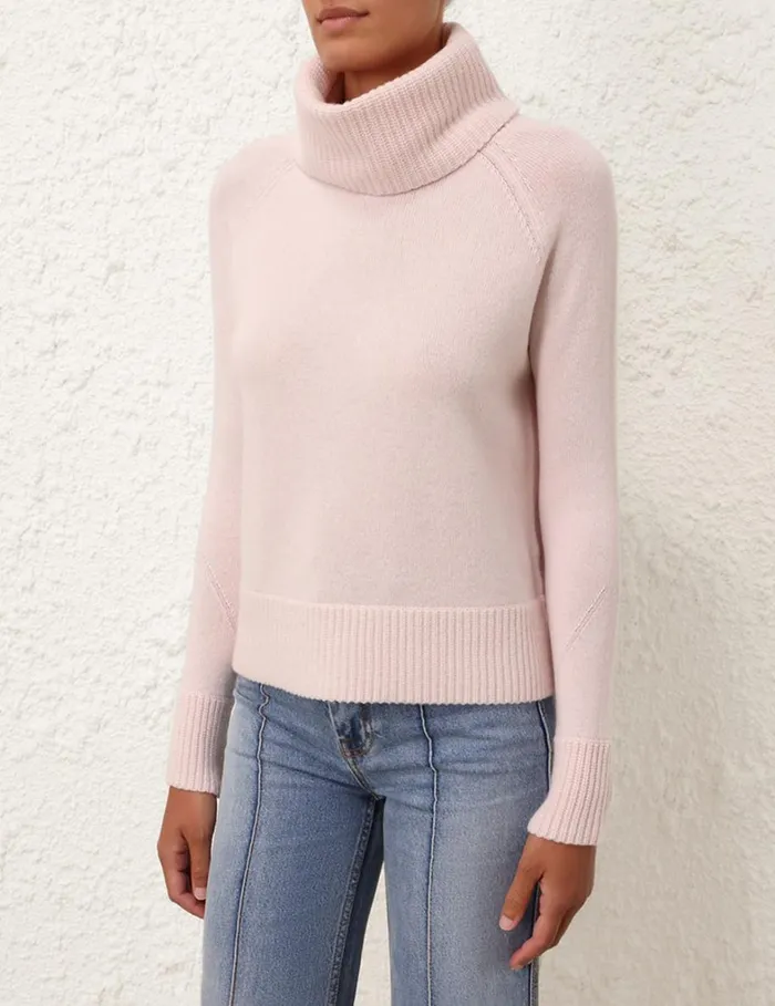 Women Knitwear Zimmermann Funnel Neck Sweater Dusty Pink