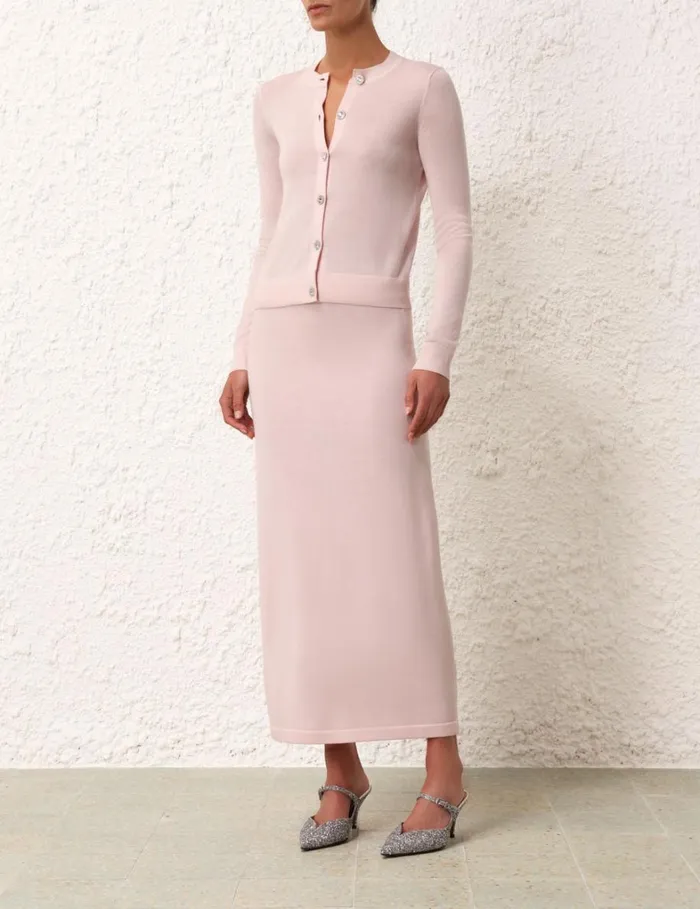 Women Knitwear Zimmermann Matchmaker Crew Neck Cardigan Dusty Pink