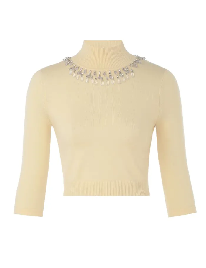 Women Knitwear Zimmermann Matchmaker High Neck Crop Top Lemon
