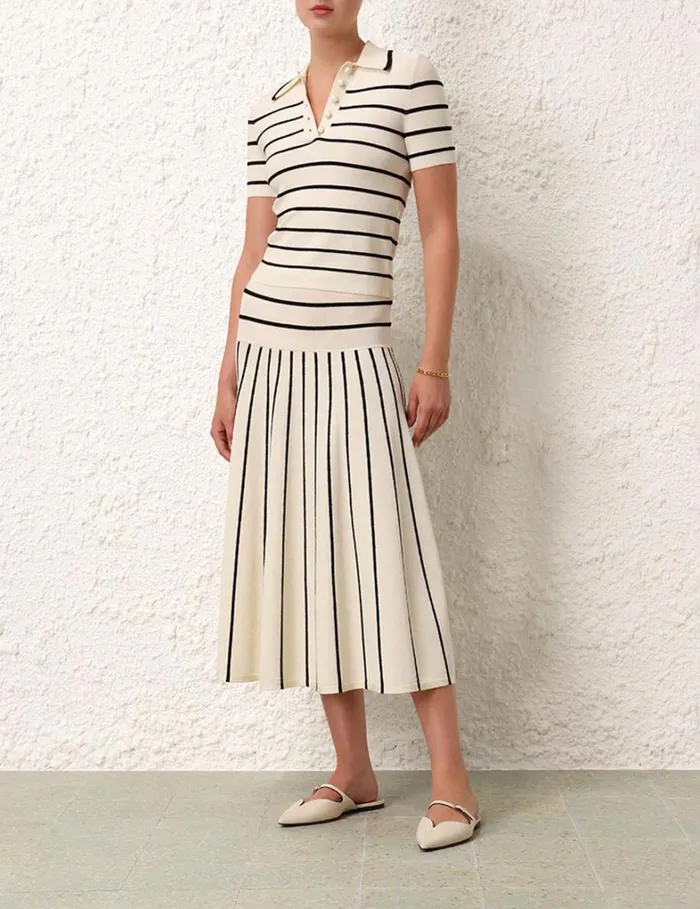 Women Knitwear Zimmermann Matchmaker Knit Stripe Skirt Creamblack