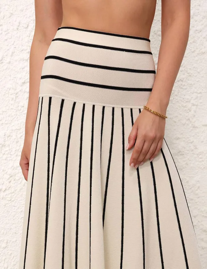 Women Knitwear Zimmermann Matchmaker Knit Stripe Skirt Creamblack