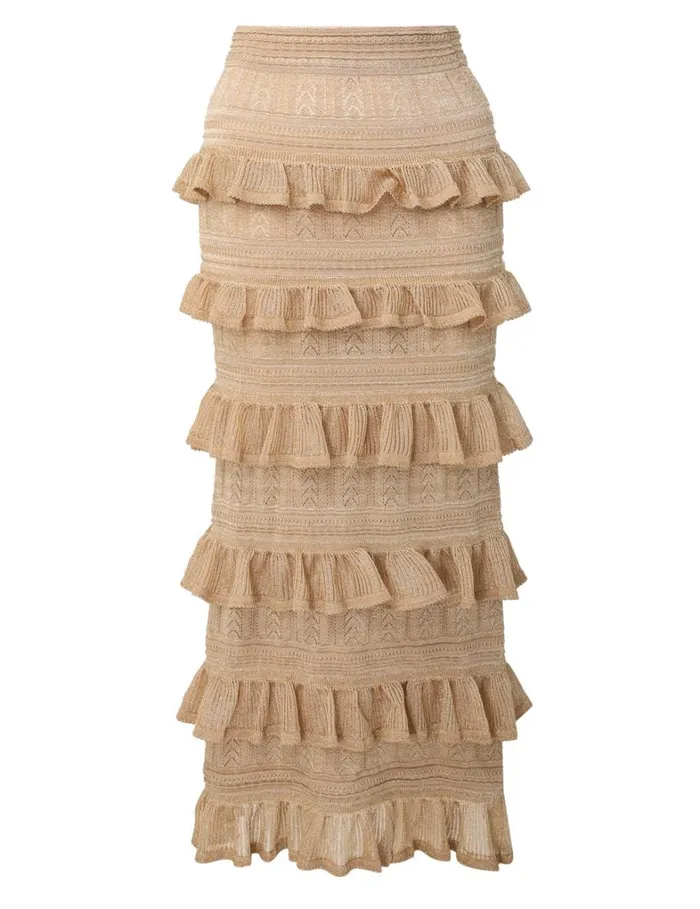 Women Knitwear Zimmermann Matchmaker Ruffle Skirt Gold Lurex