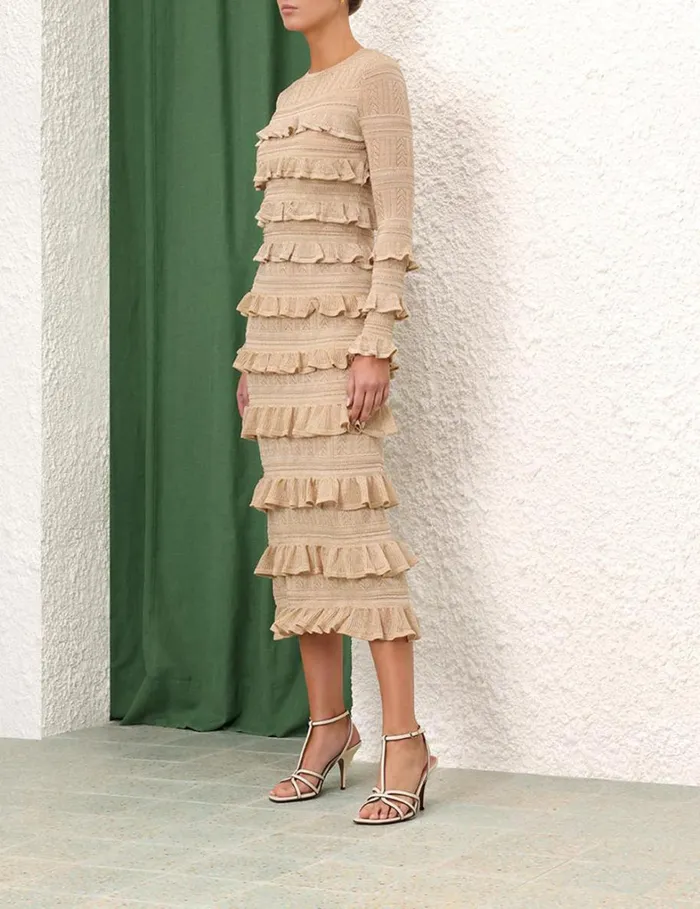 Women Knitwear Zimmermann Matchmaker Ruffle Skirt Gold Lurex