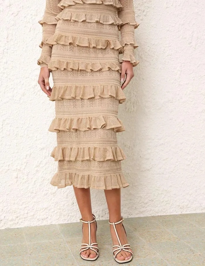 Women Knitwear Zimmermann Matchmaker Ruffle Skirt Gold Lurex