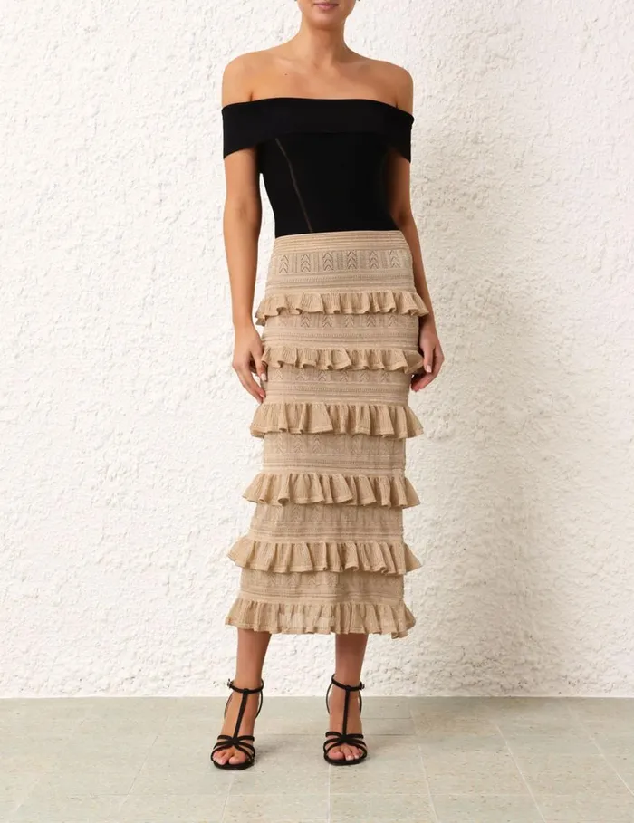 Women Knitwear Zimmermann Matchmaker Ruffle Skirt Gold Lurex