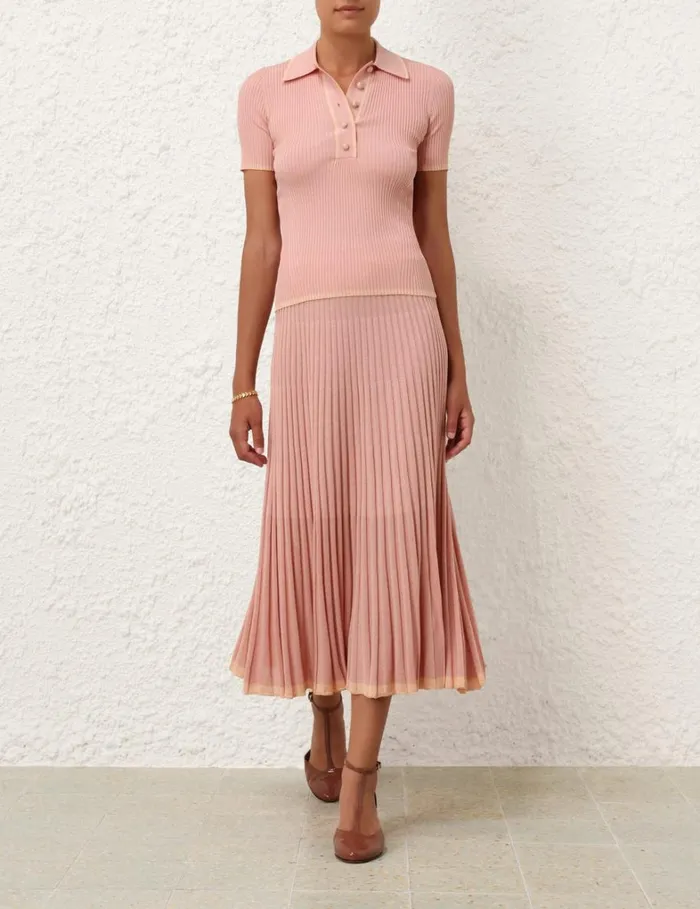 Women Knitwear Zimmermann Metallic Midi Skirt Peach