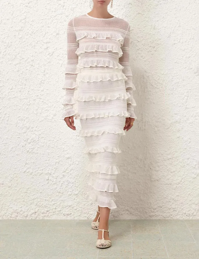 Women Knitwear Zimmermann Natura Frill Midi Skirt Parchment