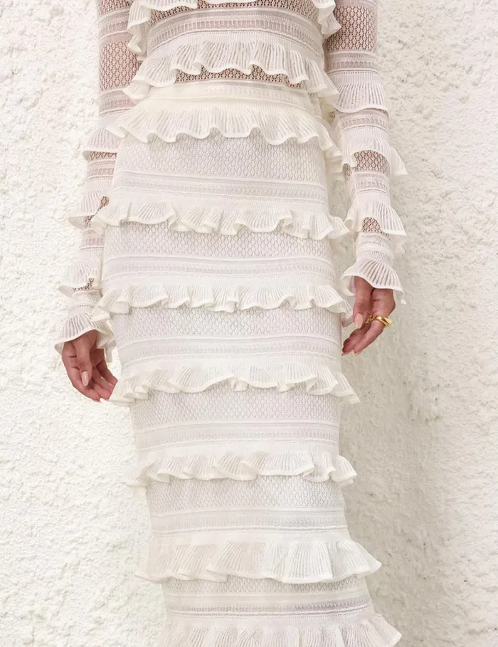 Women Knitwear Zimmermann Natura Frill Midi Skirt Parchment