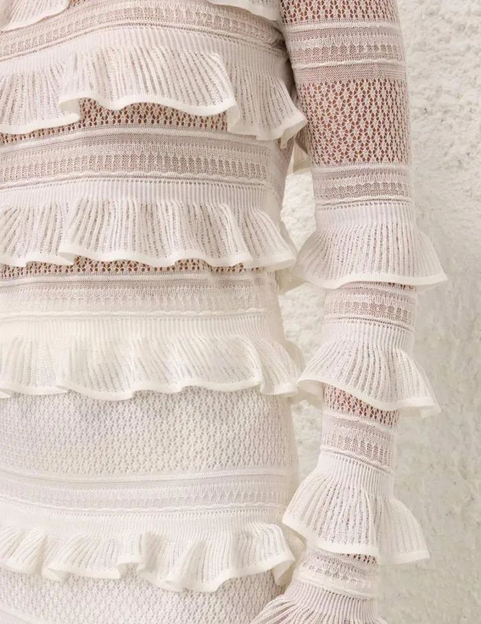 Women Knitwear Zimmermann Natura Frill Top Parchment