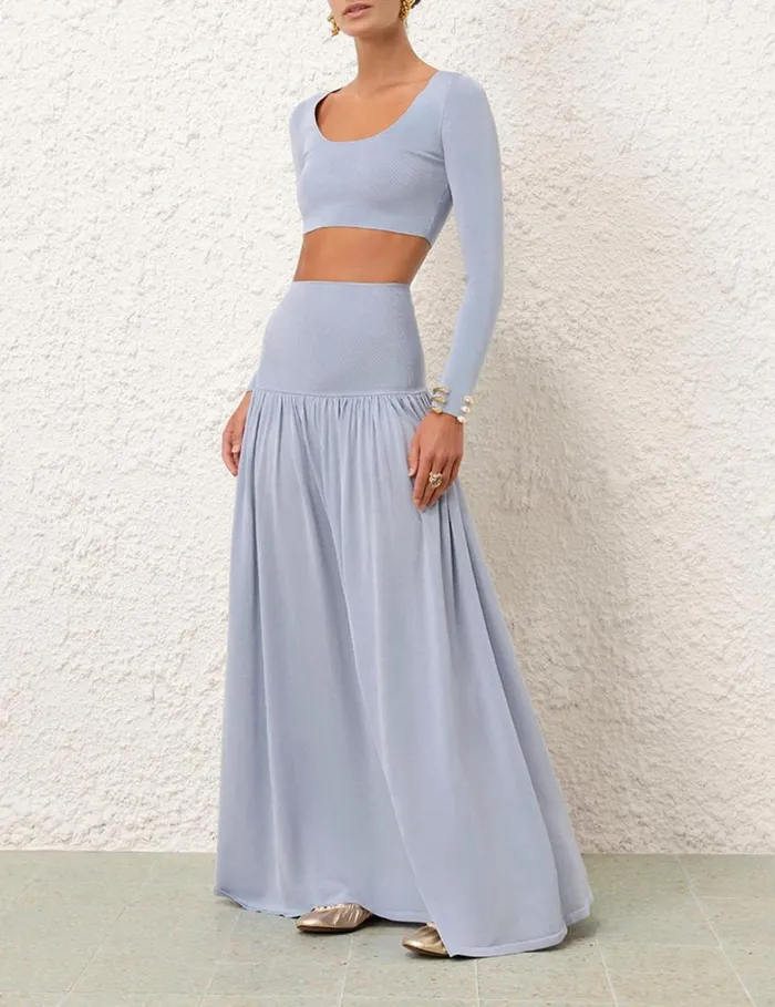 Women Knitwear Zimmermann Natura Metallic Midi Skirt Blue