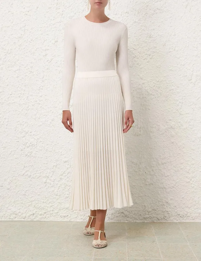 Women Knitwear Zimmermann Pleated Midi Skirt Parchment