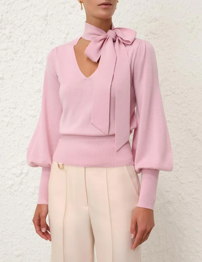 Women Knitwear Zimmermann Tie Neck Sweater Lipstick