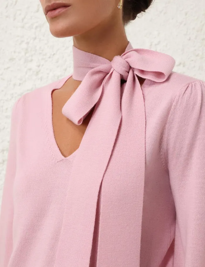 Women Knitwear Zimmermann Tie Neck Sweater Lipstick