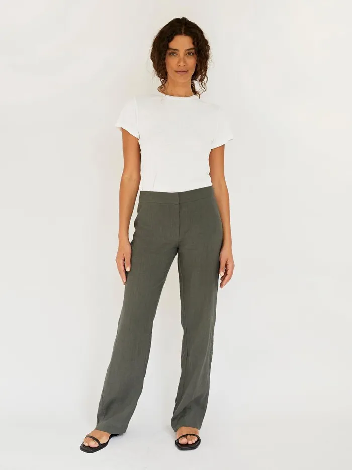 Women Linen Mid Rise Straight Pants Castor Grey The UNDONE Pants