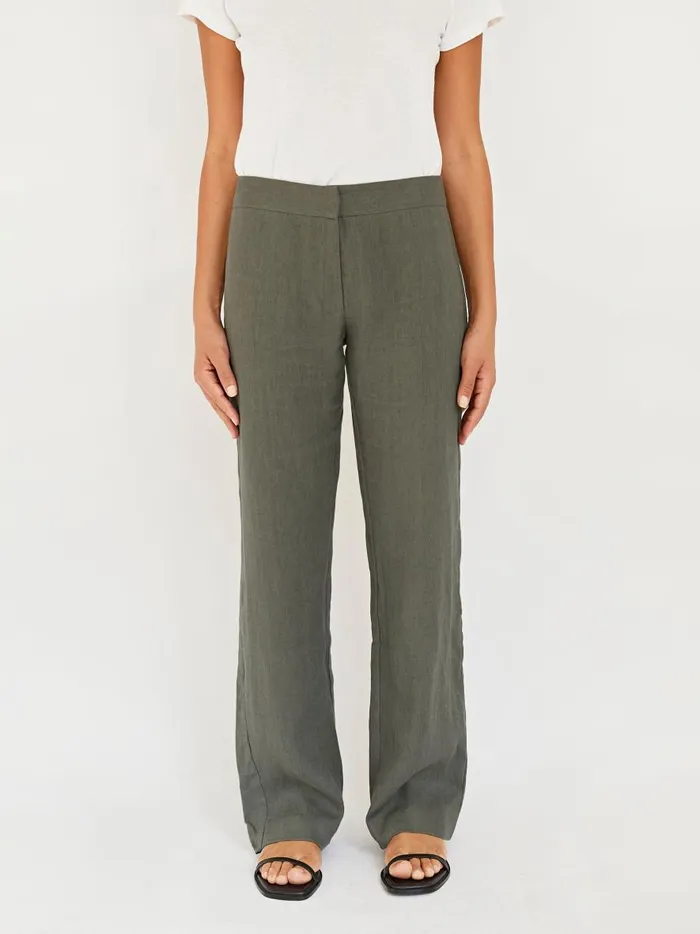 Women Linen Mid Rise Straight Pants Castor Grey The UNDONE Pants