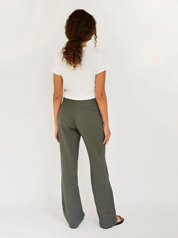 Women Linen Mid Rise Straight Pants Castor Grey The UNDONE Pants