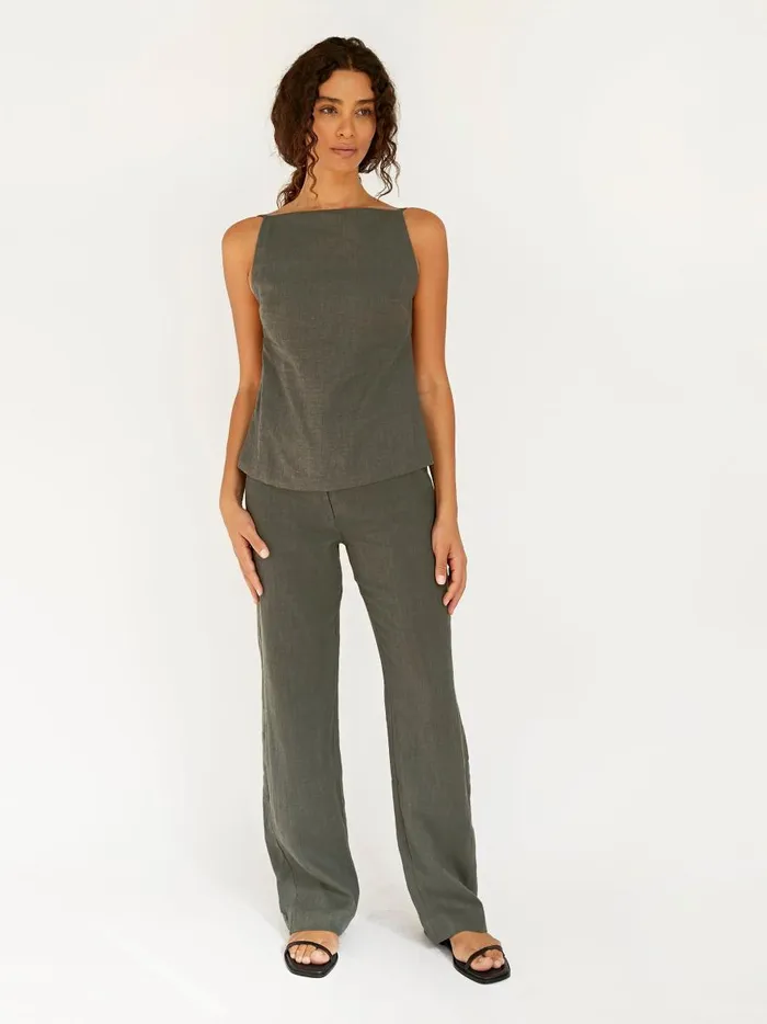 Women Linen Mid Rise Straight Pants Castor Grey The UNDONE Pants