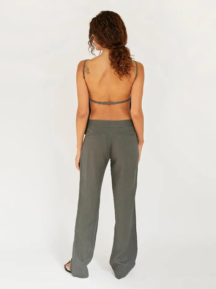 Women Linen Mid Rise Straight Pants Castor Grey The UNDONE Pants