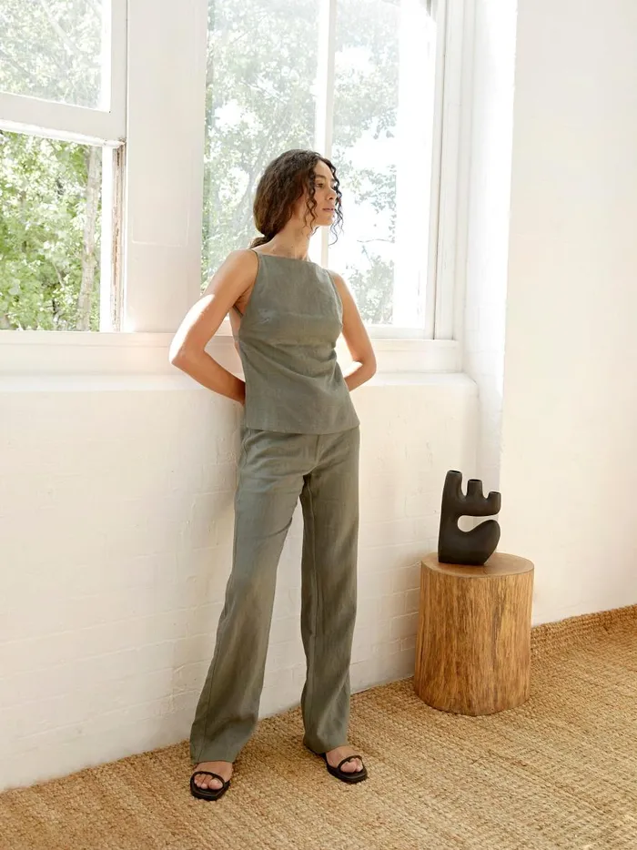 Women Linen Mid Rise Straight Pants Castor Grey The UNDONE Pants