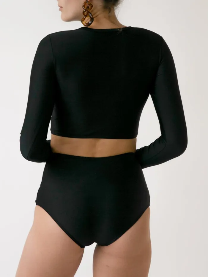 Women Long Sleeve Sun Tee Black The UNDONE Swimwear Women Long Sleeve Sun Tee Black The UNDONE Swimwear