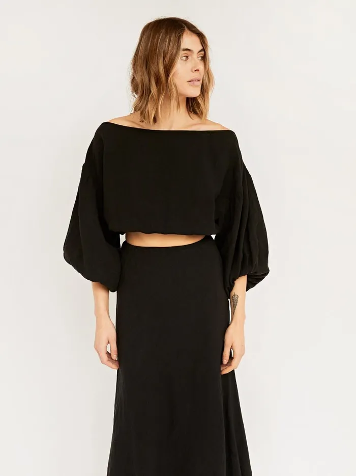 Women Louie Crop Black The UNDONE Tops