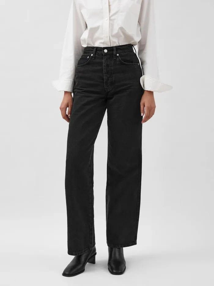 Women Mid Rise Wide Leg Jean Washed Black The UNDONE Denim