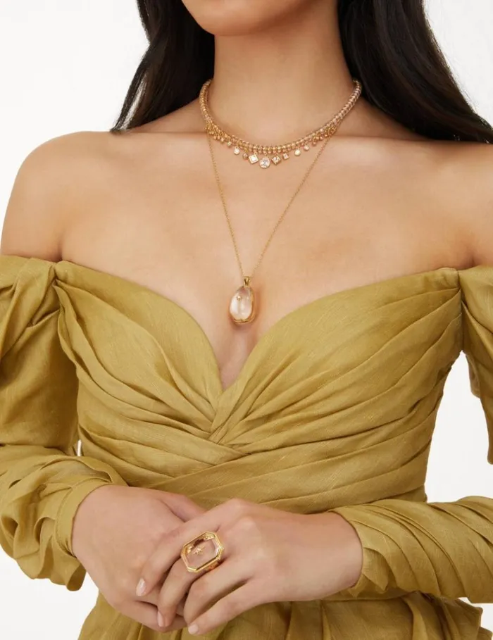 Women Necklaces Zimmermann Crystal Pebble Necklace Goldtransparent Quartz