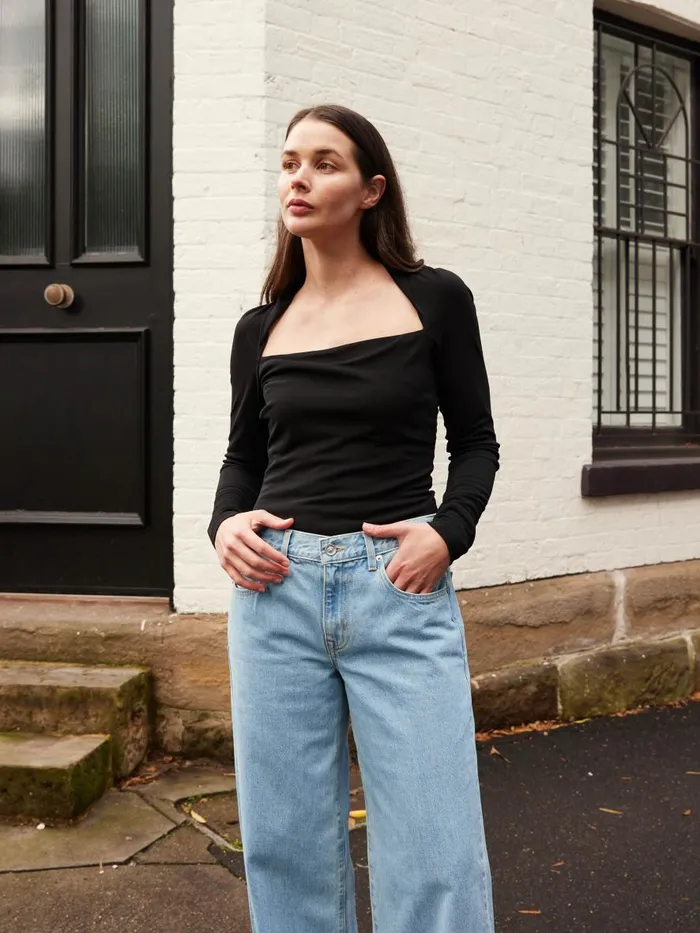 Women Odessa Square Top Black The UNDONE Tops