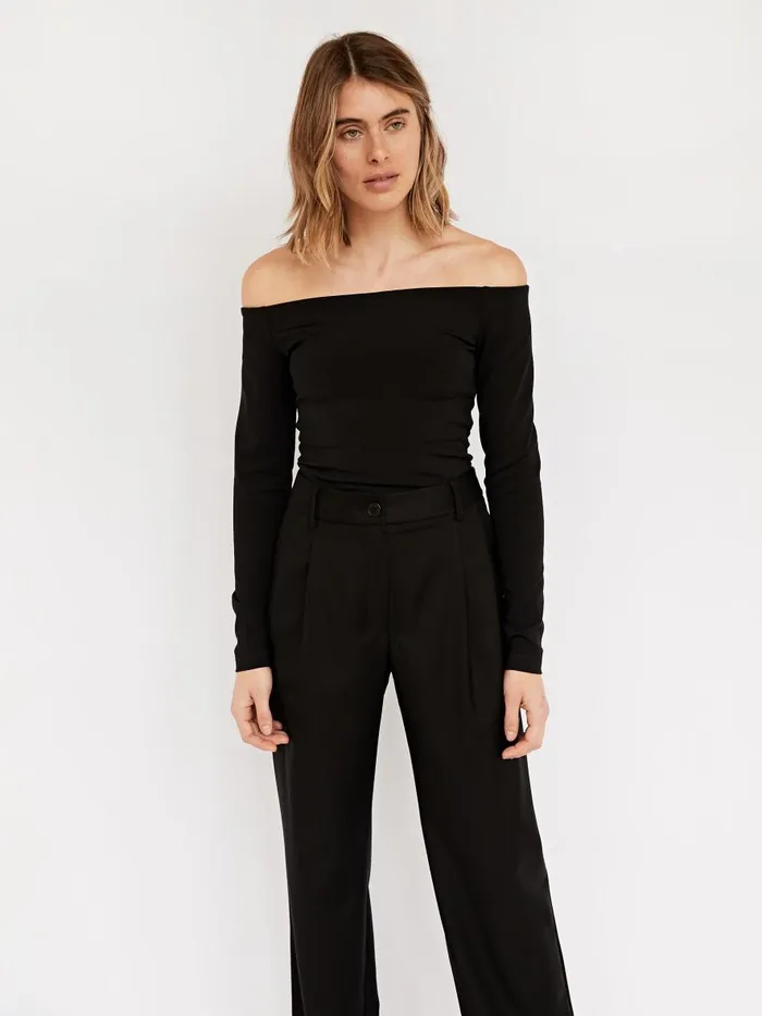 Women Off Shoulder Knit Top Black The UNDONE Tops
