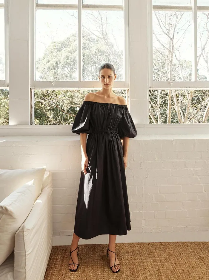 Women Off The Shoulder Midi Dress Black The UNDONE Maternity Women Off The Shoulder Midi Dress Black The UNDONE Maternity