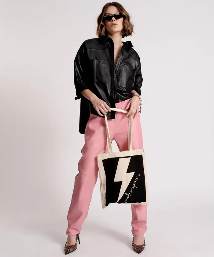 Women One Teaspoon Bags BLACK LIGHTNING BOLT TOTE BAG