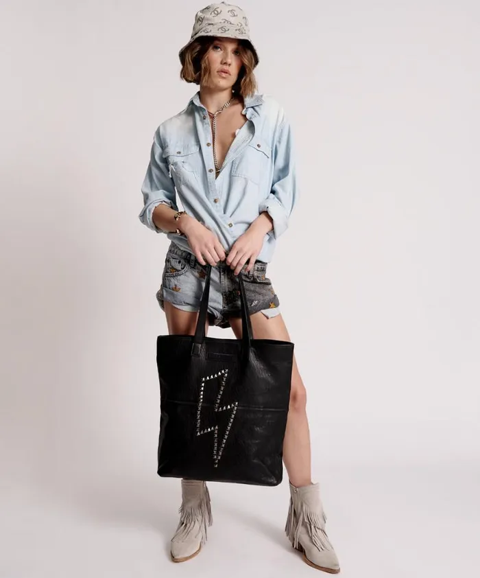 Women One Teaspoon Bags LEATHER STUDDED LIGHTNING BOLT TOTE