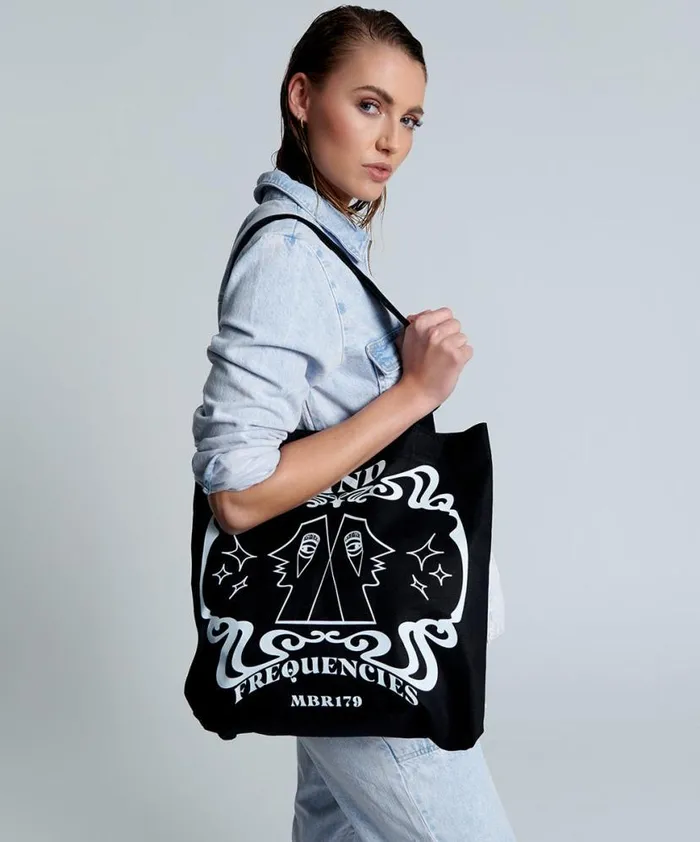 Women One Teaspoon Bags MIND FREQUENCIES MOBLACK TOTE BAG