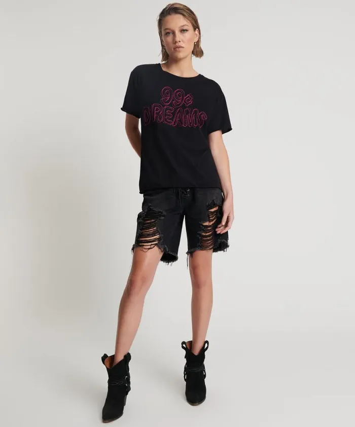 Women One Teaspoon Basic Tees 99 CENT DREAMS ORGANIC EMBROIDERED TEE Women One Teaspoon Basic Tees 99 CENT DREAMS ORGANIC EMBROIDERED TEE