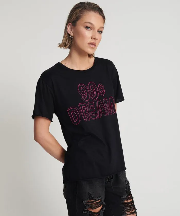 Women One Teaspoon Basic Tees 99 CENT DREAMS ORGANIC EMBROIDERED TEE Women One Teaspoon Basic Tees 99 CENT DREAMS ORGANIC EMBROIDERED TEE