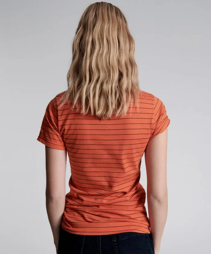 Women One Teaspoon Basic Tees BOWER BIRD EMBROIDERED LOGO FITTED TEE ORANGE Women One Teaspoon Basic Tees BOWER BIRD EMBROIDERED LOGO FITTED TEE ORANGE