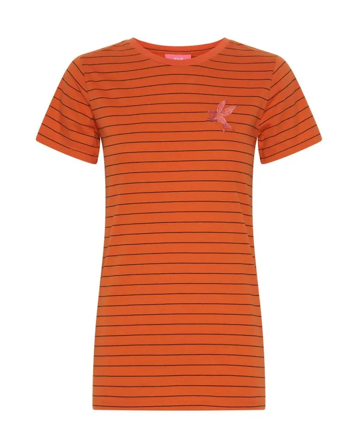 Women One Teaspoon Basic Tees BOWER BIRD EMBROIDERED LOGO FITTED TEE ORANGE Women One Teaspoon Basic Tees BOWER BIRD EMBROIDERED LOGO FITTED TEE ORANGE