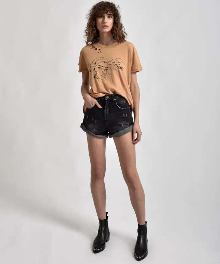 Women One Teaspoon Basic Tees CRAZY CRAZY CRAZY TEE Women One Teaspoon Basic Tees CRAZY CRAZY CRAZY TEE