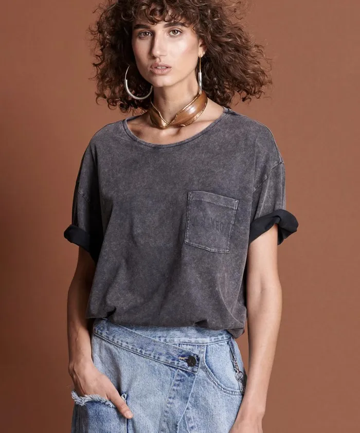 Women One Teaspoon Basic Tees FADED BLACK LAS VEGAS SANTA FE TEE
