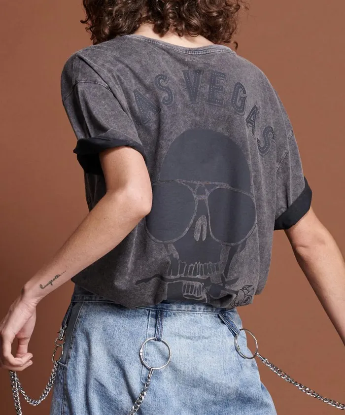 Women One Teaspoon Basic Tees FADED BLACK LAS VEGAS SANTA FE TEE