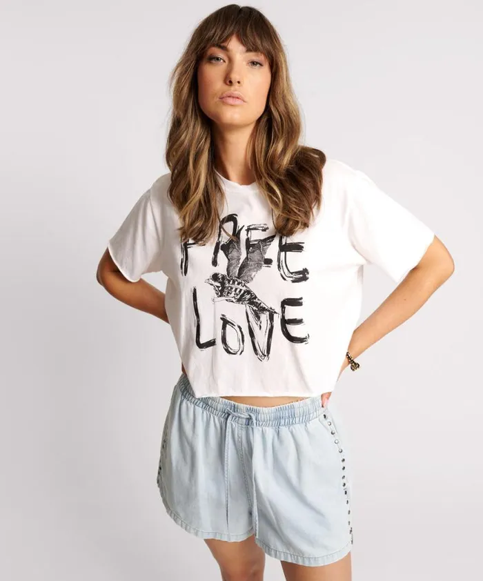 Women One Teaspoon Basic Tees FREE LOVE CROPPED TEE